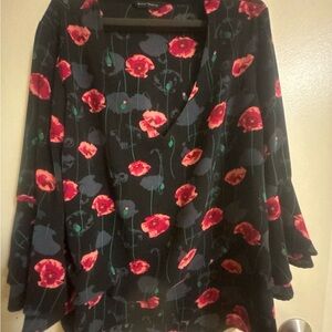 Floral Black Blouse with Red Poppies